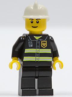 LEGO Minifigure-Fire - Reflective Stripes, Black Legs, White Fire Helmet, Black Eyebrows, Thin Grin-Town / City / Fire-CTY489-Creative Brick Builders